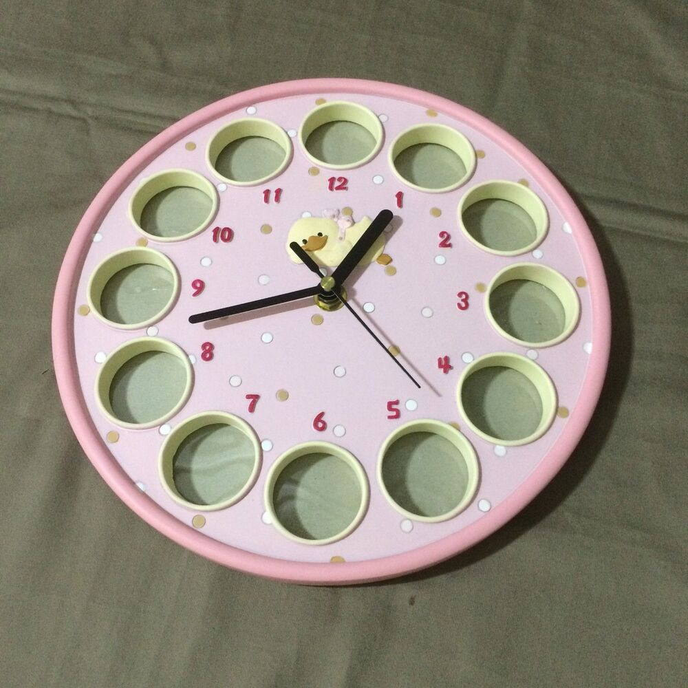 Russ Berrie Diddy Duck Baby First Year Photo Frame Clock Pink 9 Inch Working